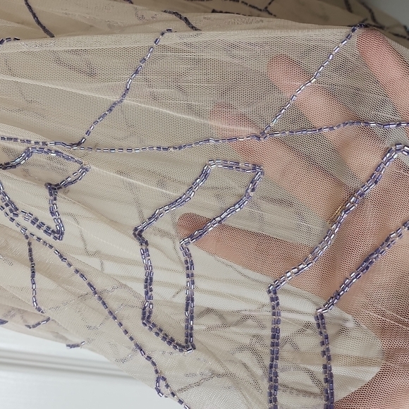 FREE PEOPLE XS sheer cream dress with lavender colored beading. - Picture 3 of 6